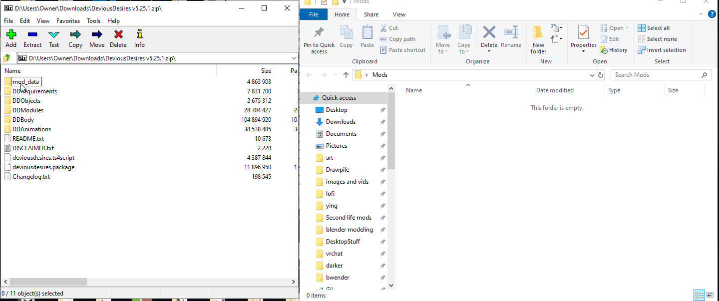 How to install Devious Desires. Open the archive. Highlight all files. Drag and Drop all files into the Mods folder.